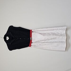 Vtg Melissa Lane shirt dress sleeveless black white striped slub yarn belted, 8